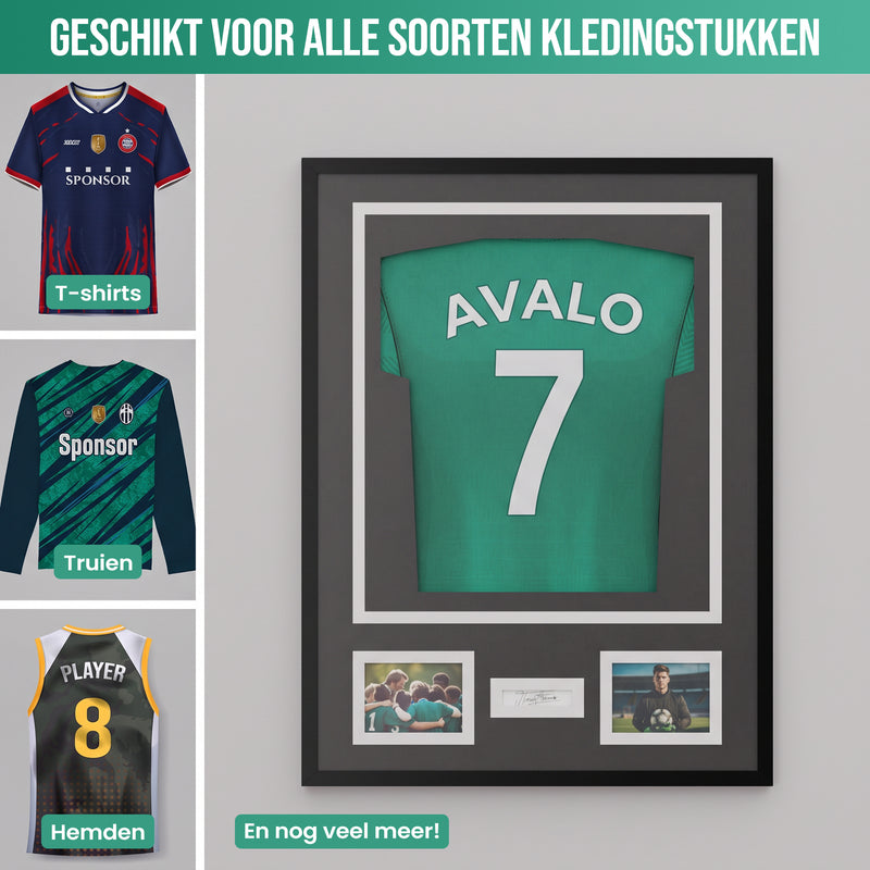 Avalo Wissellijst Aluminium - Inlijsten Voetbal Shirt - 3D Box Frame - 90x70 CM - Zwart - Diepe fotolijst - Shirt Inlijsten In Fotolijstje