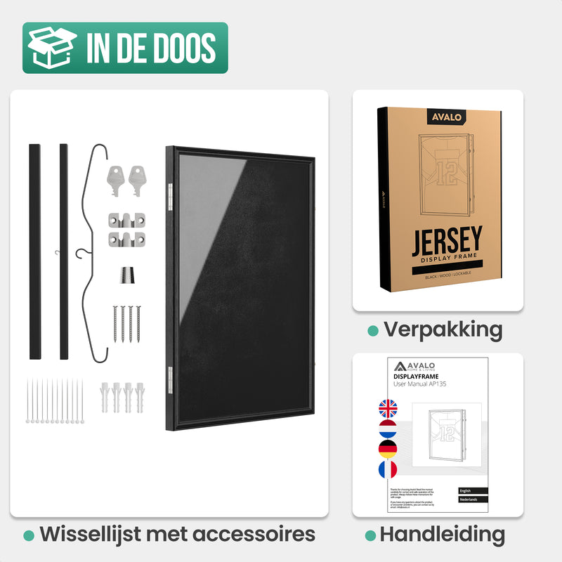 Avalo Wissellijst 90x70 cm Zwart - Diepe Fotolijst Box Frame - Geschikt voor Voetbal Shirt Inlijsten - Openklapbaar